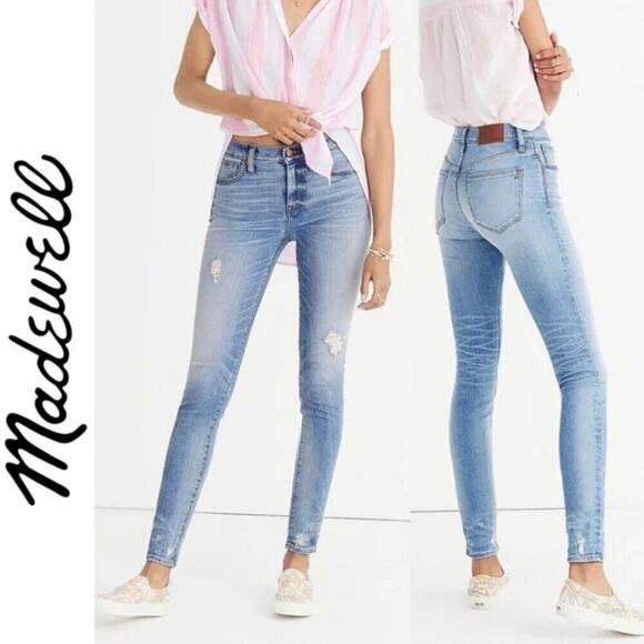 Madewell 9" High-Rise Skinny Jeans Destructed Hem Light Wash Size 25W - Picture 3 of 13